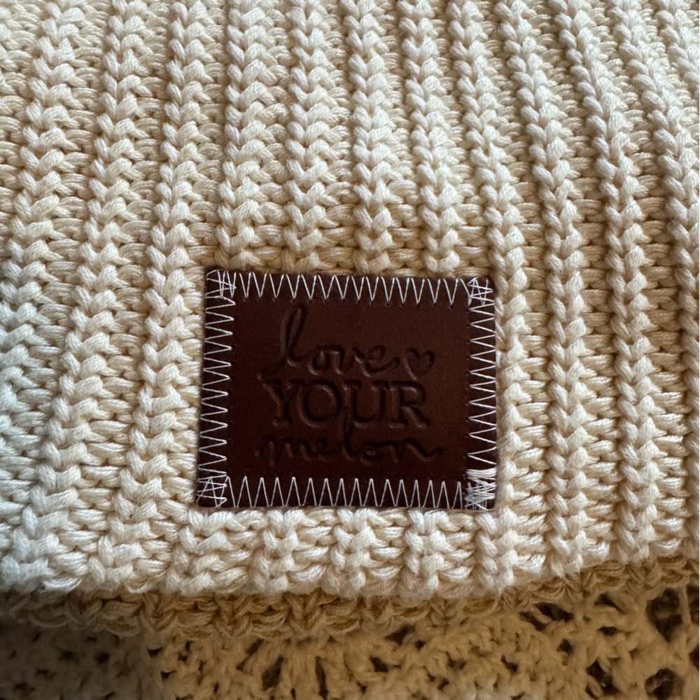 Love Your Melon Two Pack Tan Knit Beanie & White Knit Beanie Thick Crochet - Picture 8 of 8